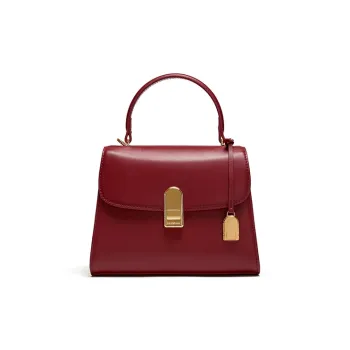 LA FESTIN Top Grain Cow Leather Commute One Shoulder Handbag Medium Size Women's Rouge Red/Ink Black/Jade