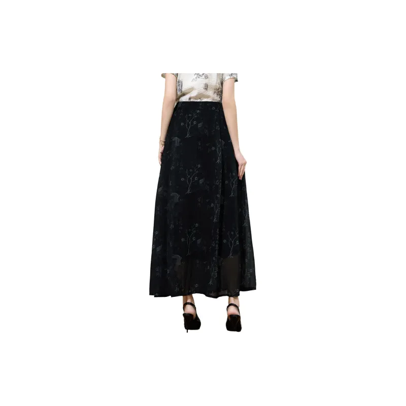SMEN Casual Long Skirts Women's Black-1