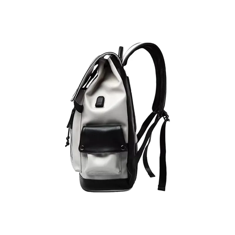 PULUWIRR PVC Backpack Regular Unisex Black White-2