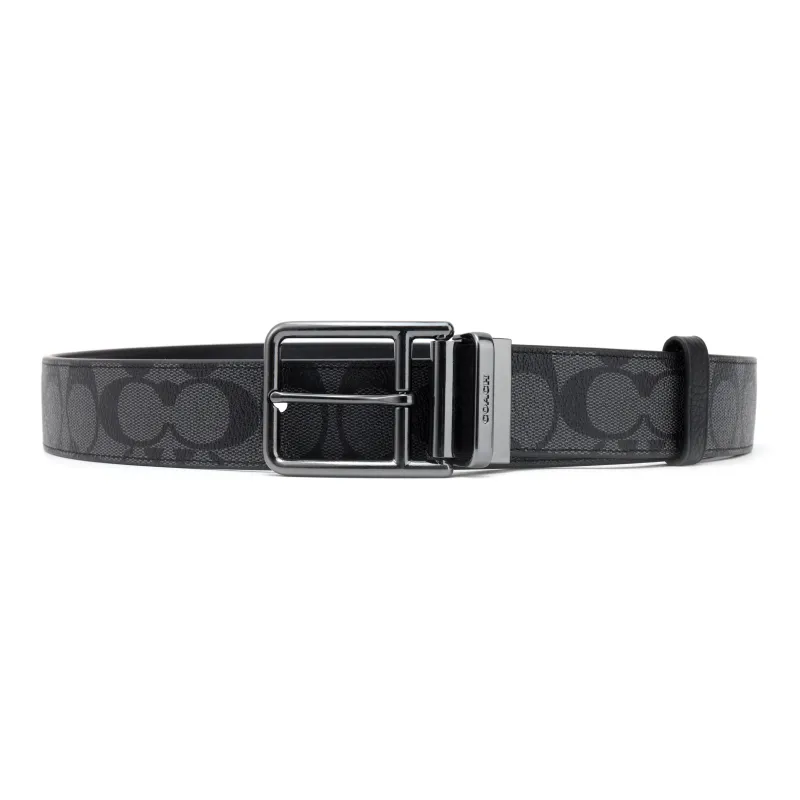 COACH Harness Buckle Cut-To-Size Reversible Belt Black-0