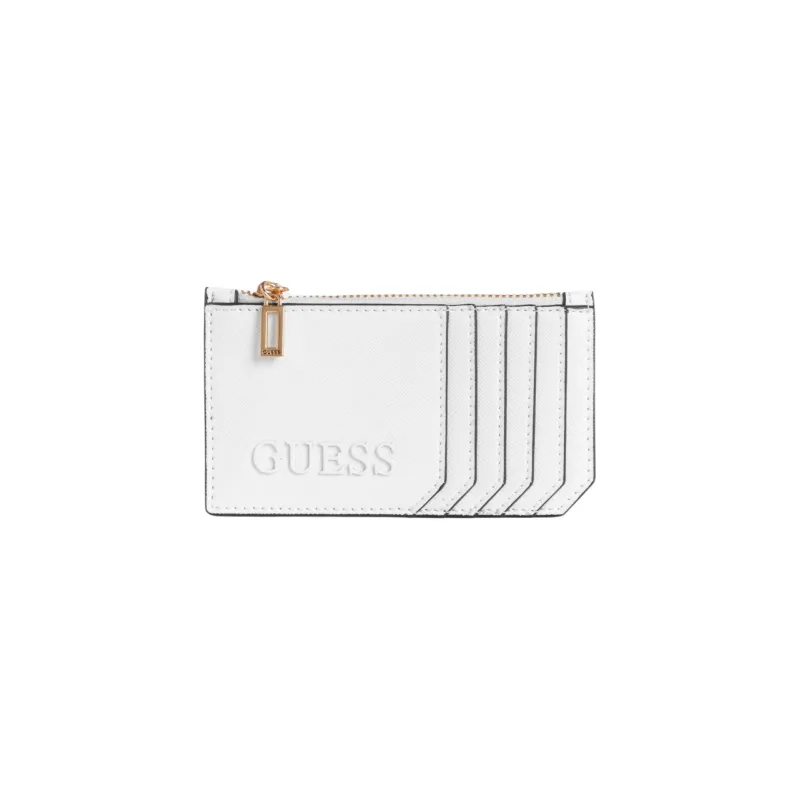 GUESS Faux Leather Card Clip Card Holder Women's White-0