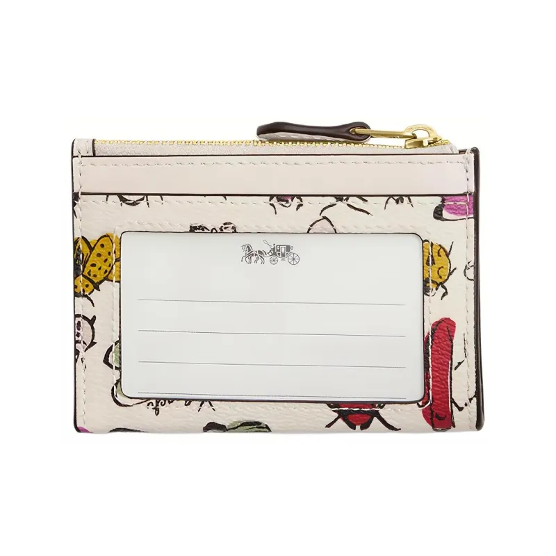 COACH Mini Id Skinny Coated Canvas With Smooth Leather Card Holder Mini Women's Gold & Chalk Multicolor-1