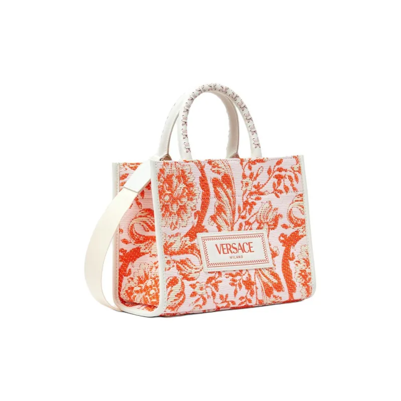 VERSACE Barocco Viscose Tote Bag, Shopping Bag, Shoulder Bag, Crossbody Bag, Handbag Trumpets Women's Coral-1