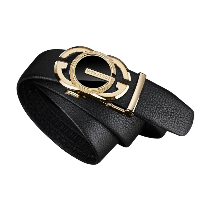 WilliamPOLO Cow Leather Leather Belts Men's Gold Tone Lock Gold Edge 3.5cm Width-2