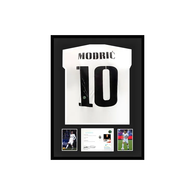 Three For Luka Modrić Autographed Signature Real Madrid 2022 23 Season Jersey EM Certificate Deluxe Framed-0