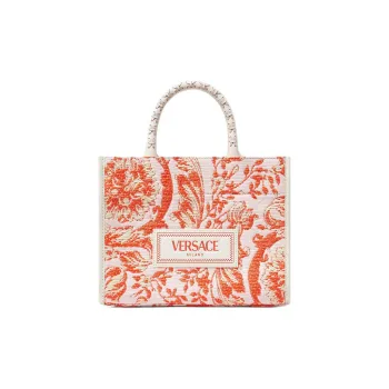 VERSACE Barocco Viscose Tote Bag, Shopping Bag, Shoulder Bag, Crossbody Bag, Handbag Trumpets Women's Coral
