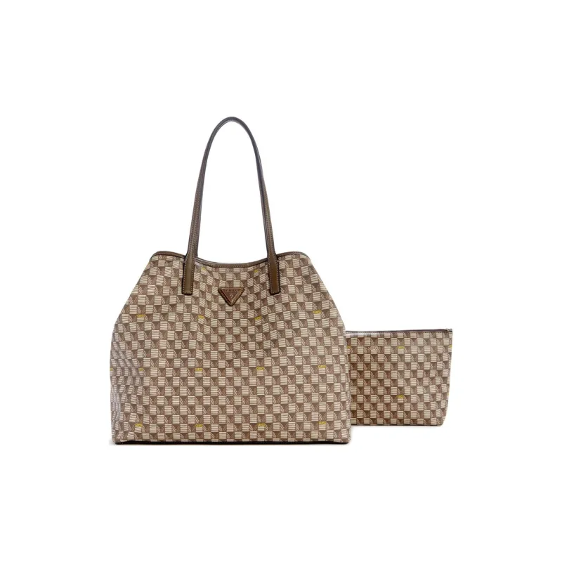 GUESS Faux Leather Tote Bag Shopping Bag Shoulder Bag Handbag Large Size Unisex Brown-1