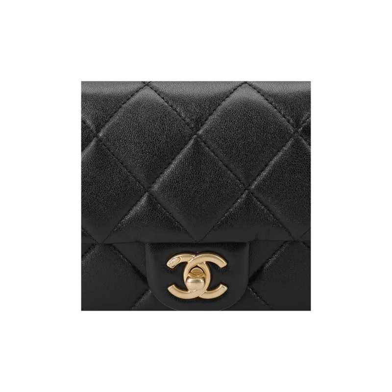 CHANEL Sheepskin Mini Square Flap Bag, Crossbody Bag, Shoulder Bag Women's Black-6