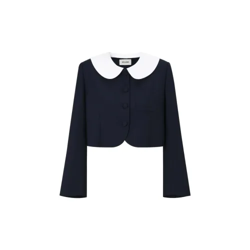 PP LAND Cropped Coats Women's Navy Blue