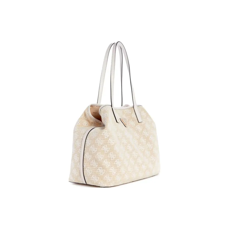 GUESS Artificial Leather Trim Tote Bag Shopping Bag Shoulder Bag Handbag Large Size Women's White-3