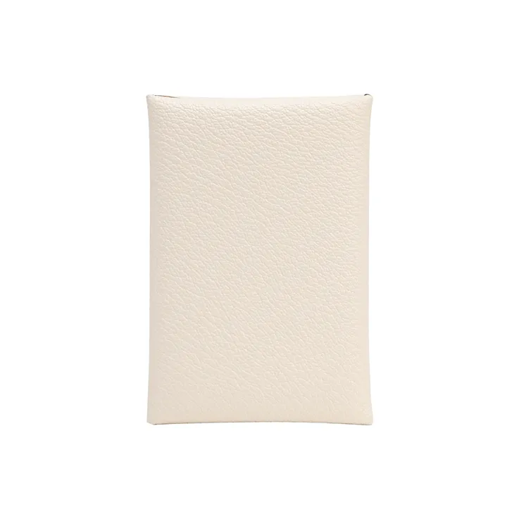 HERMES Calvi Duo Goatskin Wallet, Card Holder, Coin Purse Women's Cream White & Wood Color-3