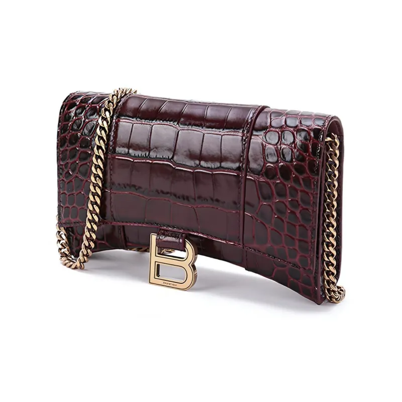 Balenciaga Hourglass Cow Leather Hourglass Bag Crossbody Bag Shoulder Bag Women's Deep Red-1