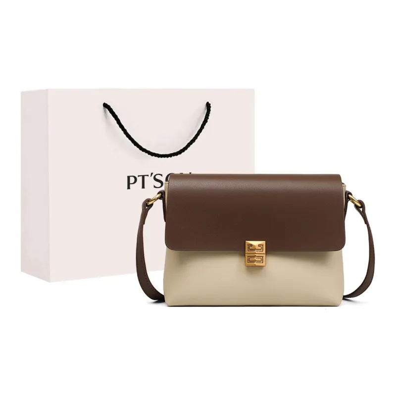 PT'SON Cow Leather Shoulder Bag, Crossbody Bag Medium Size Women's Gold Brown/Beige Coffee/Coffee-0