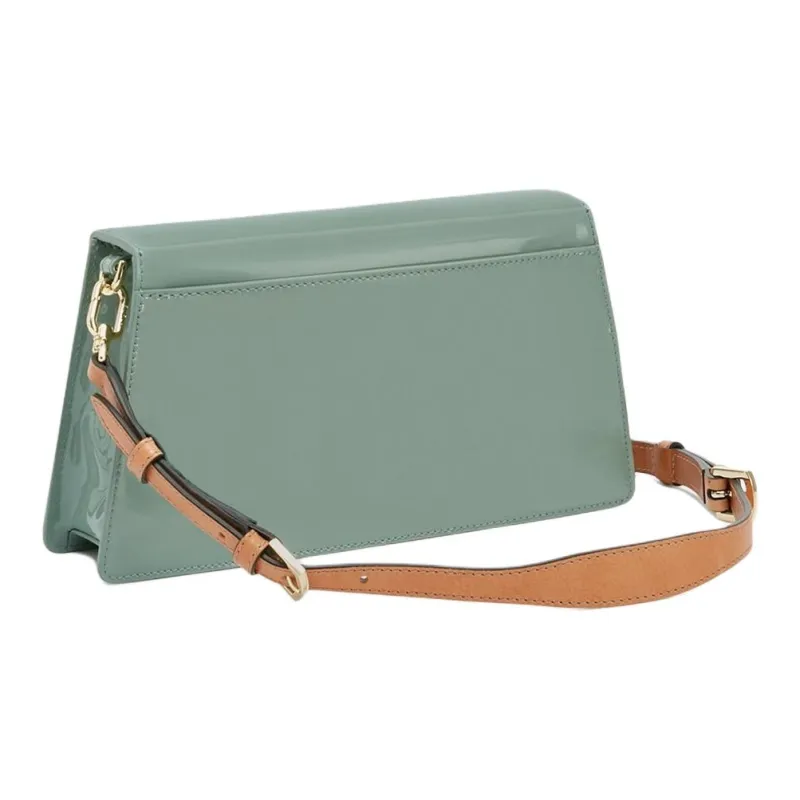 Furla Shiny Leather Handbag, Shoulder Bag Medium Size Women's Olive Green-3