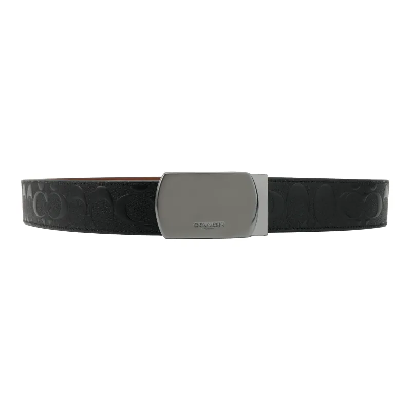 COACH Plaque Buckle Cut To Size Reversible Belt Men's Black-0