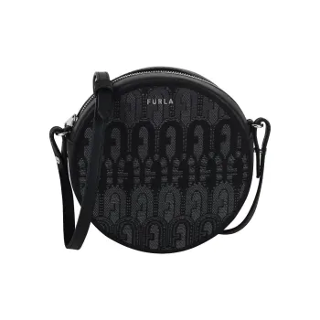 Furla Jacquard Fabric With Genuine Leather Accents Small Round Bag Shoulder Bag Crossbody Bag Small Size Women's Black