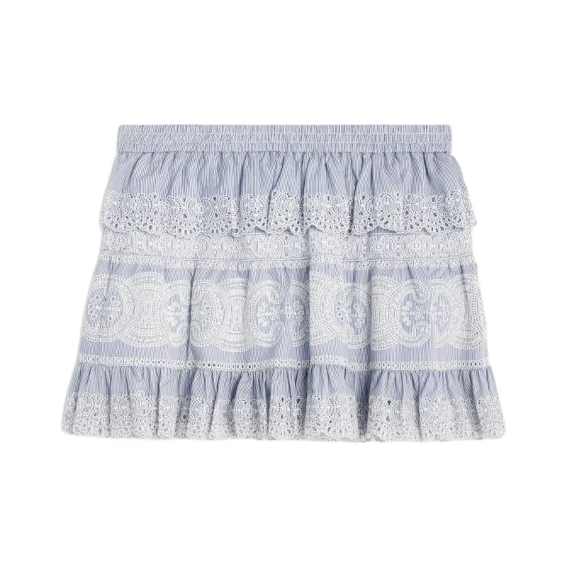 CELINE Embroidered Mini Skirt In Striped Cotton And Cashmere-1