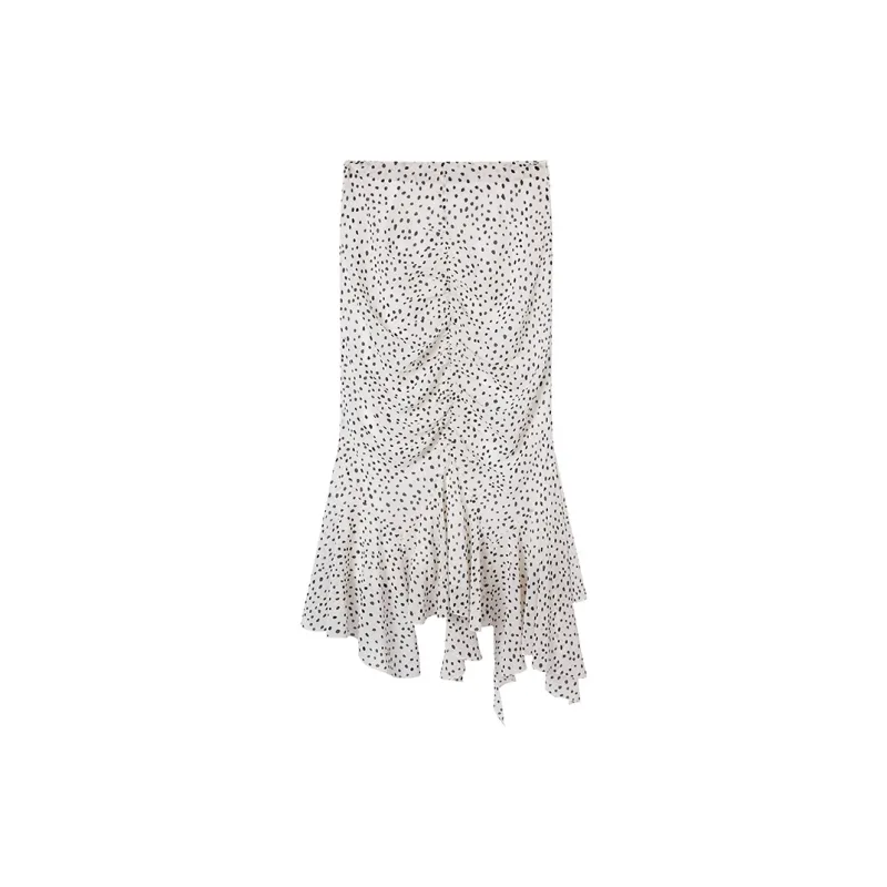 Ouyang Casual Long Skirt Women's White With Polka Dot-1