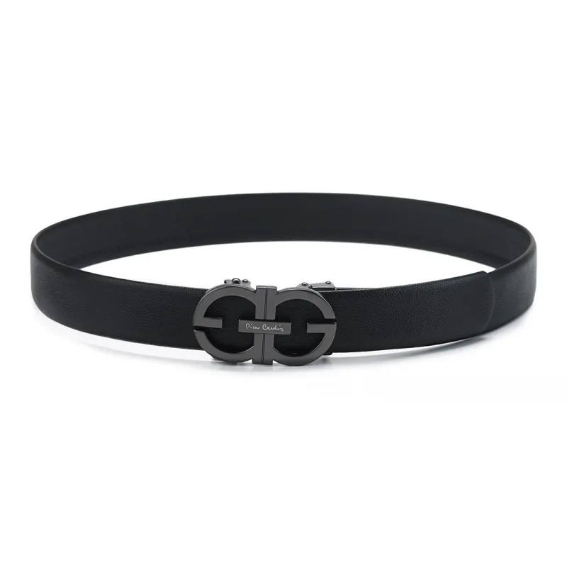 PIERRE CARDIN Fashion Cut Out Versatile Automatic Buckle Top Grain Cow Leather Men's Pant Belt Men's Black 3.6cm-3