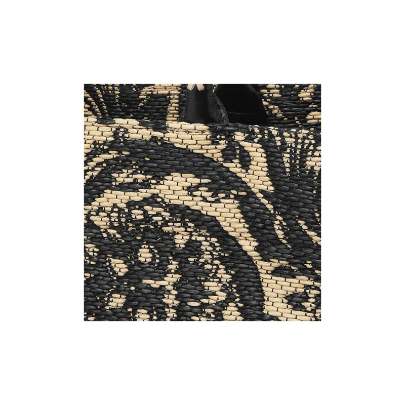 VERSACE Raffia Fiber Tote Bag Shopping Bag Handbag Large Size Women's Black-4