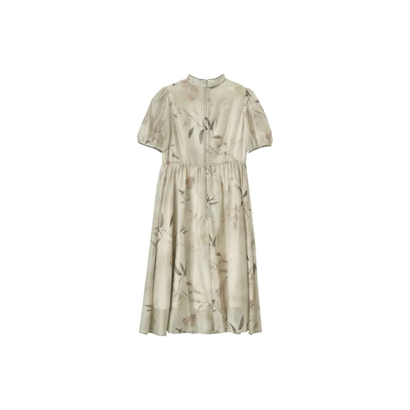 XIANGYING Short Sleeved Dress Women's Beige-1