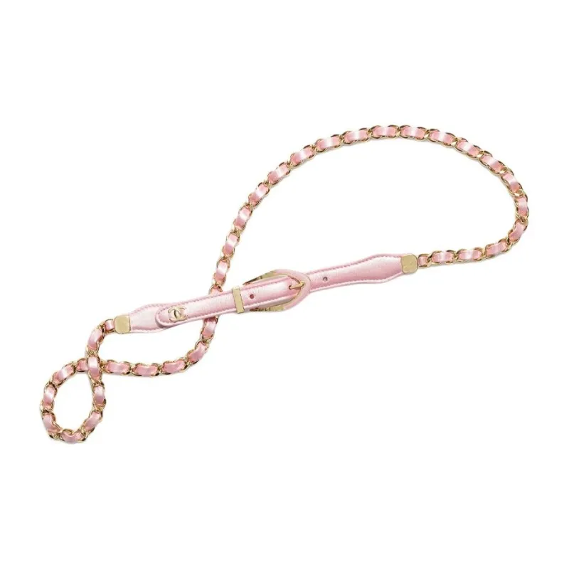 CHANEL Badge Detail Lambskin Metal Leather Belts Women's Pink-0