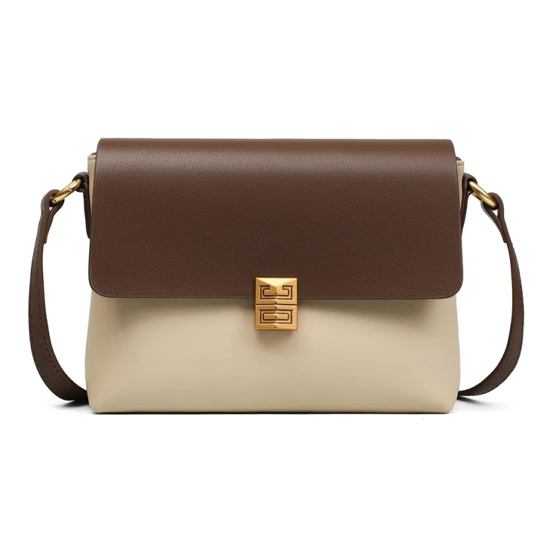 PT'SON Cow Leather Shoulder Bag, Crossbody Bag Medium Size Women's Gold Brown/Beige Coffee/Coffee-1