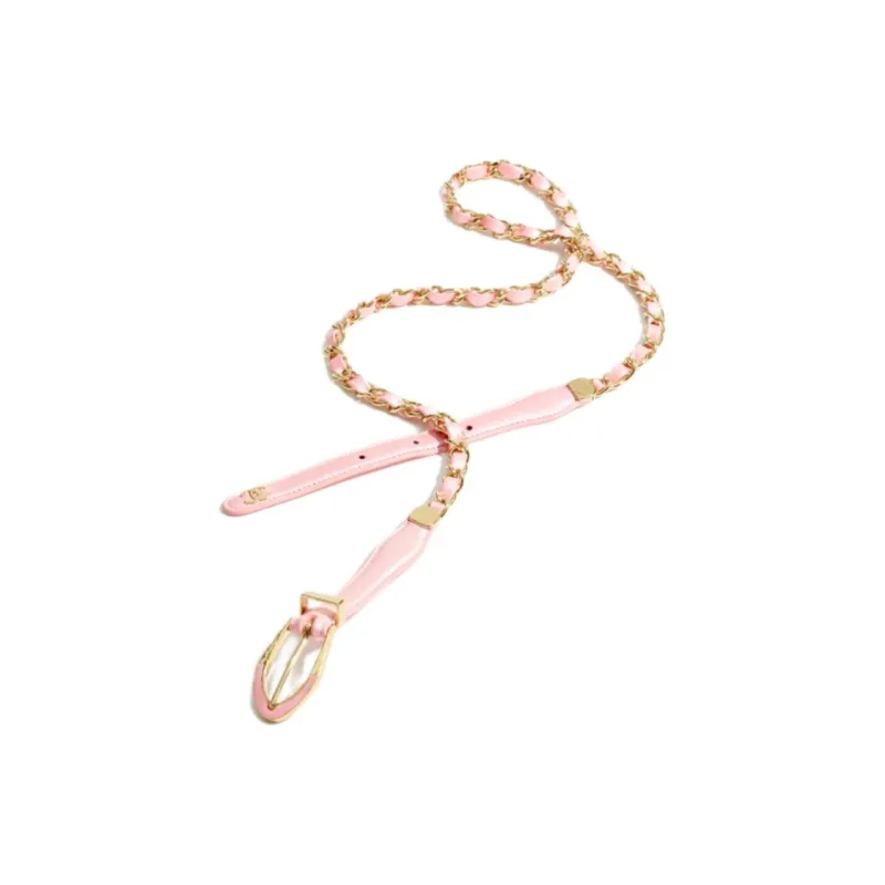 CHANEL Badge Detail Lambskin Metal Leather Belts Women's Pink-1