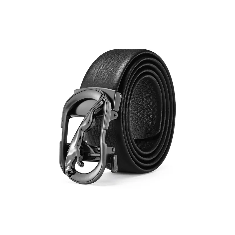 JAGUAR Trendy Fashion Automatic Buckle Cut Out Design Cow Leather Leather Belts Men's Gunmetal Width  3.5cm-1