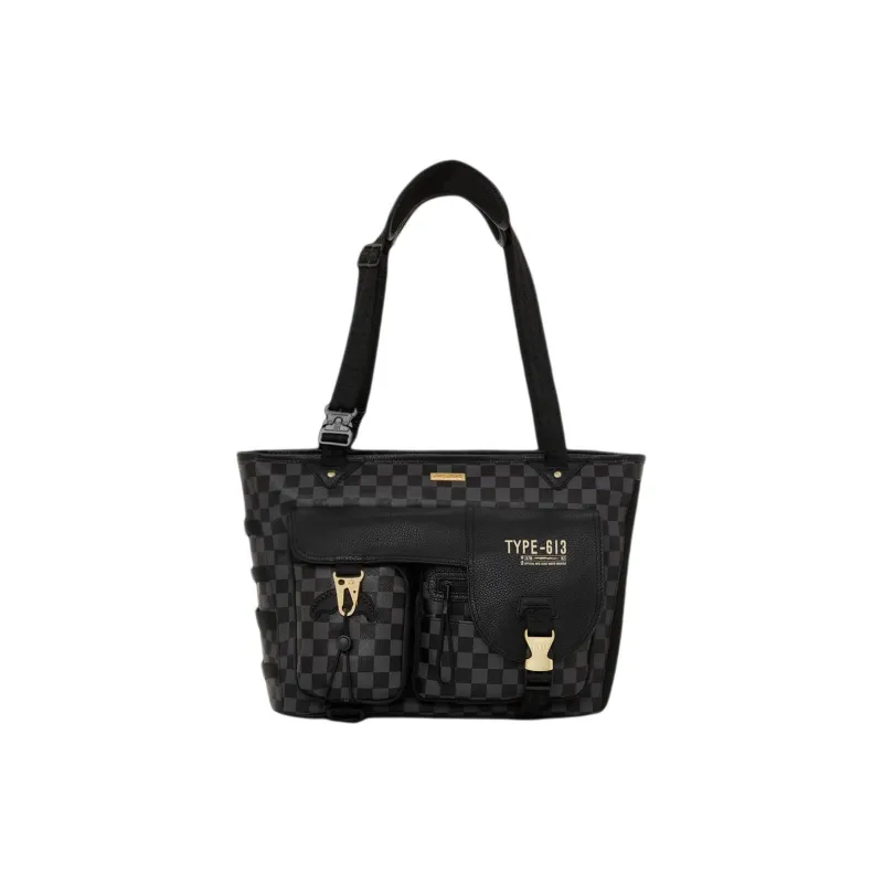 SPRAYGROUND Artificial Leather Tote Bag Shopping Bag Shoulder Bag Handbag Unisex Black Plaid-0