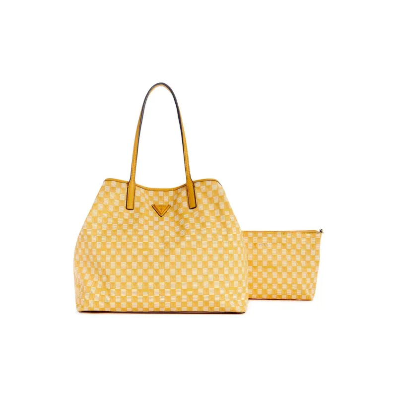 GUESS Faux Leather Tote Bag Shopping Bag Shoulder Bag Handbag Large Size Unisex Yellow-2