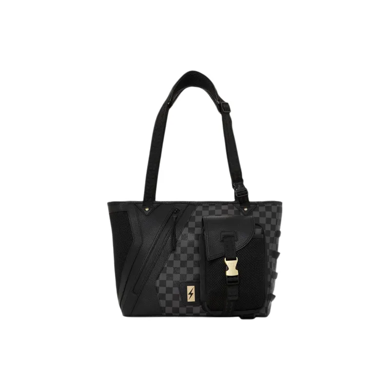 SPRAYGROUND Artificial Leather Tote Bag Shopping Bag Shoulder Bag Handbag Unisex Black Plaid-2