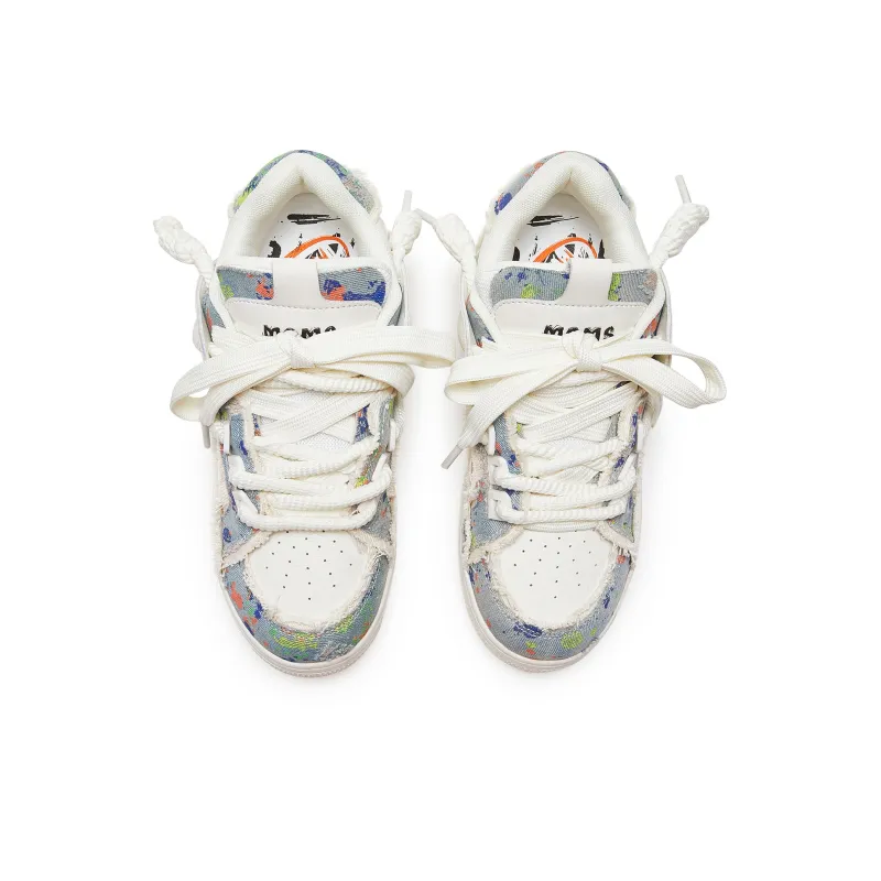 MQMS Skateboard Shoes Unisex Low Top White/Pink/Olive Green-3