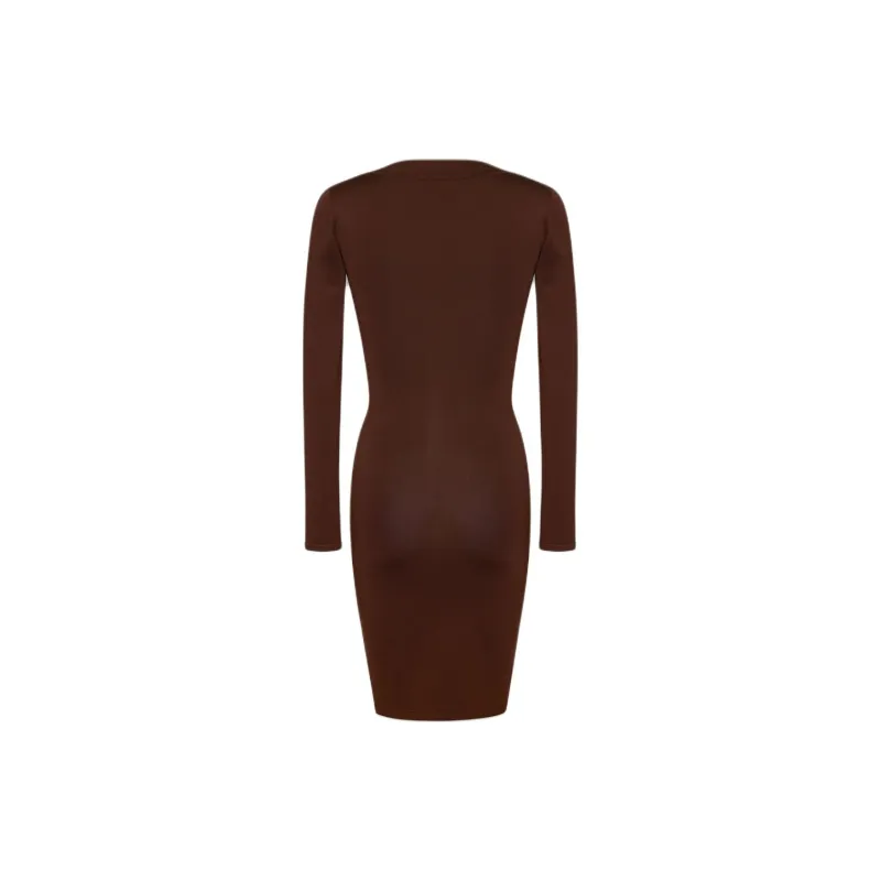 SAINT LAURENT Décolleté Long Sleeved Knitted Dress-1