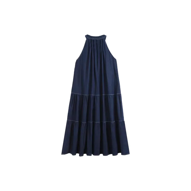 MM Sleeveless Dress Women's Denim Blue-1