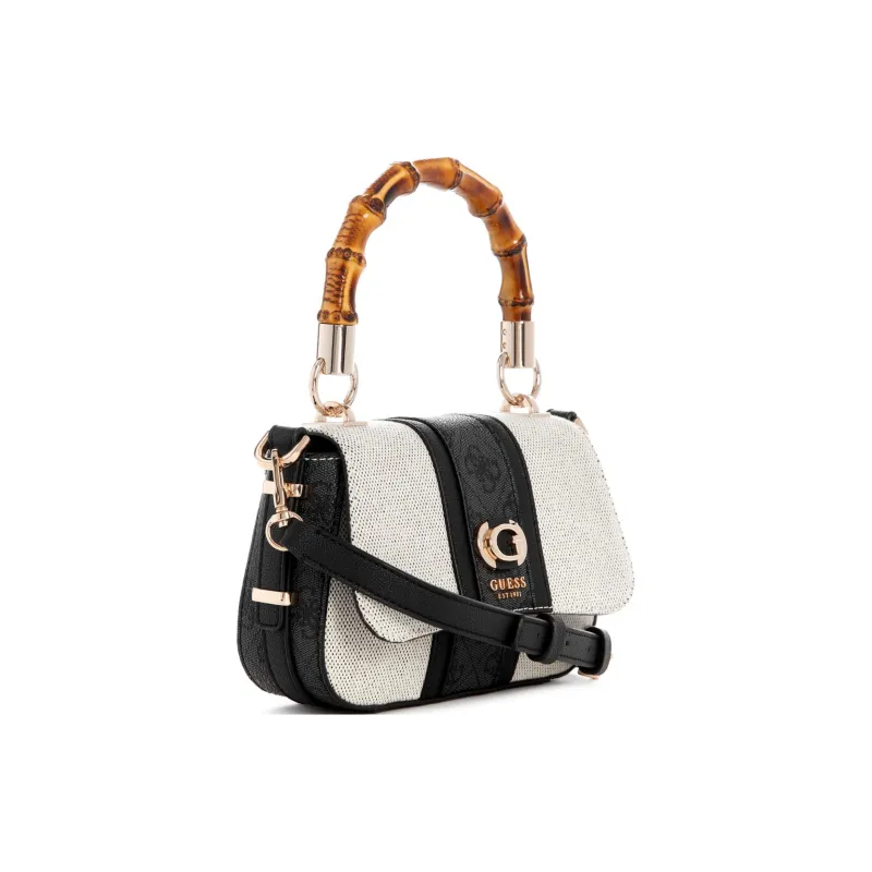 GUESS Canvas With Imitation Leather Trim Canvas Bag Shoulder Bag Crossbody Bag Handbag Mini Women's Beige & Black-1