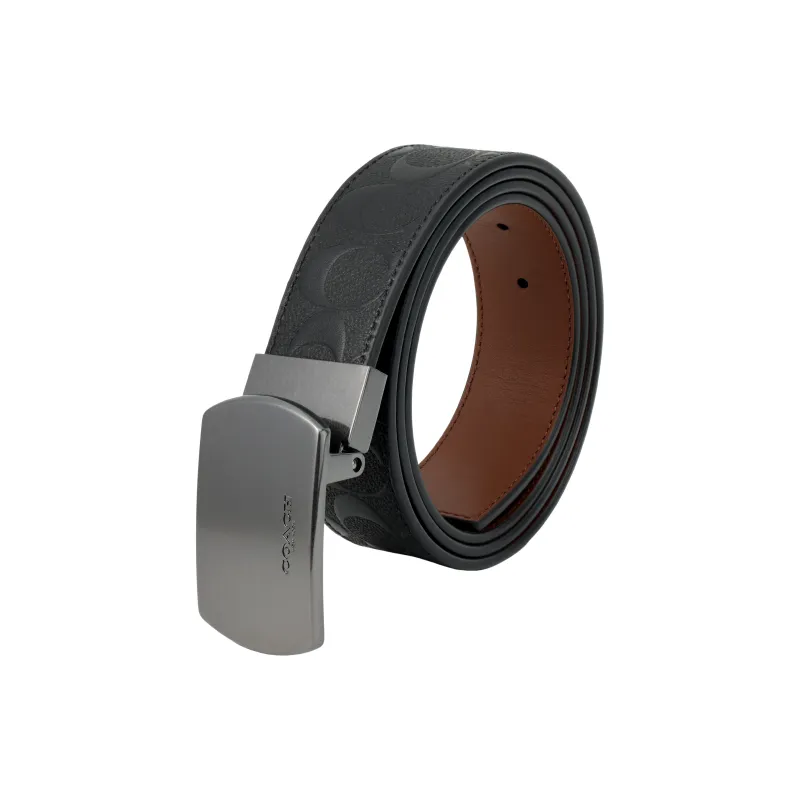 COACH Plaque Buckle Cut To Size Reversible Belt Men's Black-2