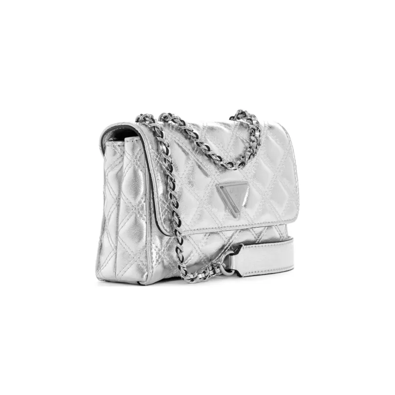 GUESS Metal Faux Leather Shoulder Bag Crossbody Bag Mini Unisex Silver-1