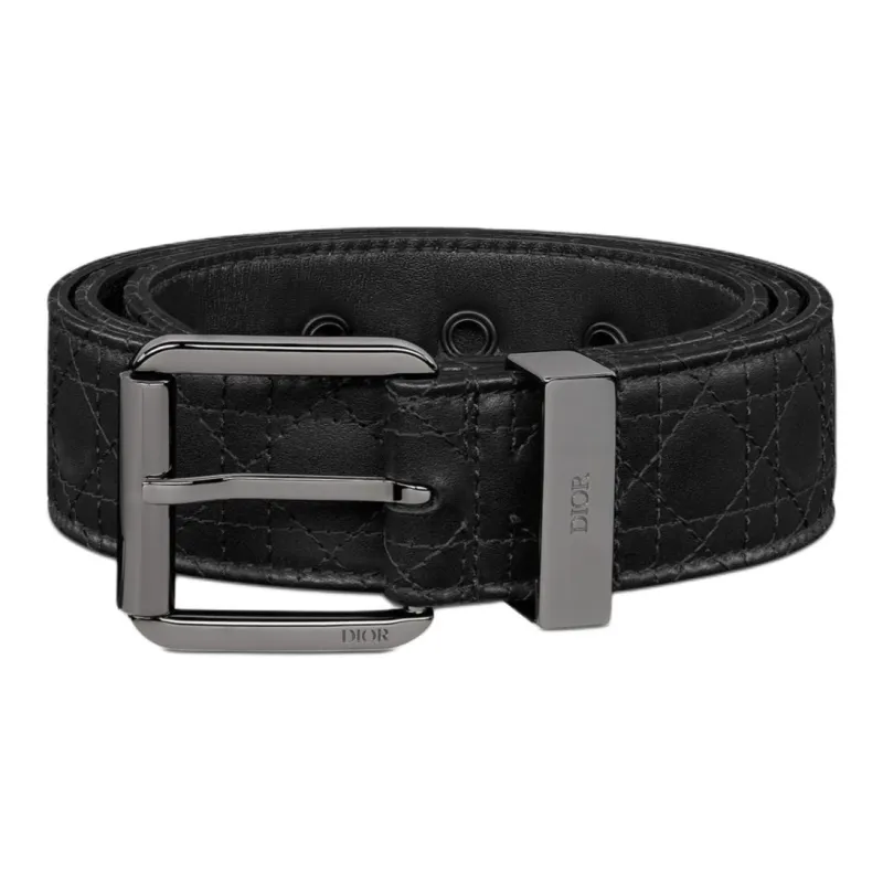 DIOR Leather Leather Belts Men's Black 3.5cm-1