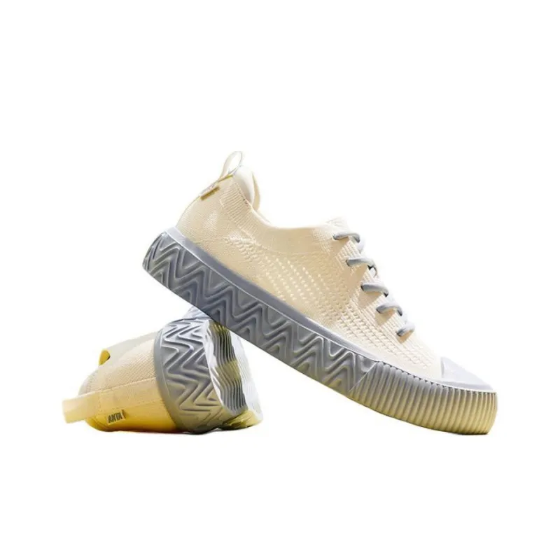 Anta Flyknit Durable Breathable Low Top Skateboard Shoes Women's White Blue-4
