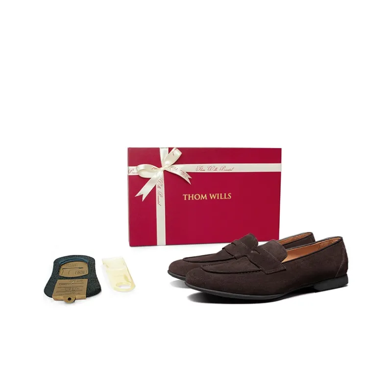 THOM WILLS Suede Slip on Loafers Men's Dark Coffee-8