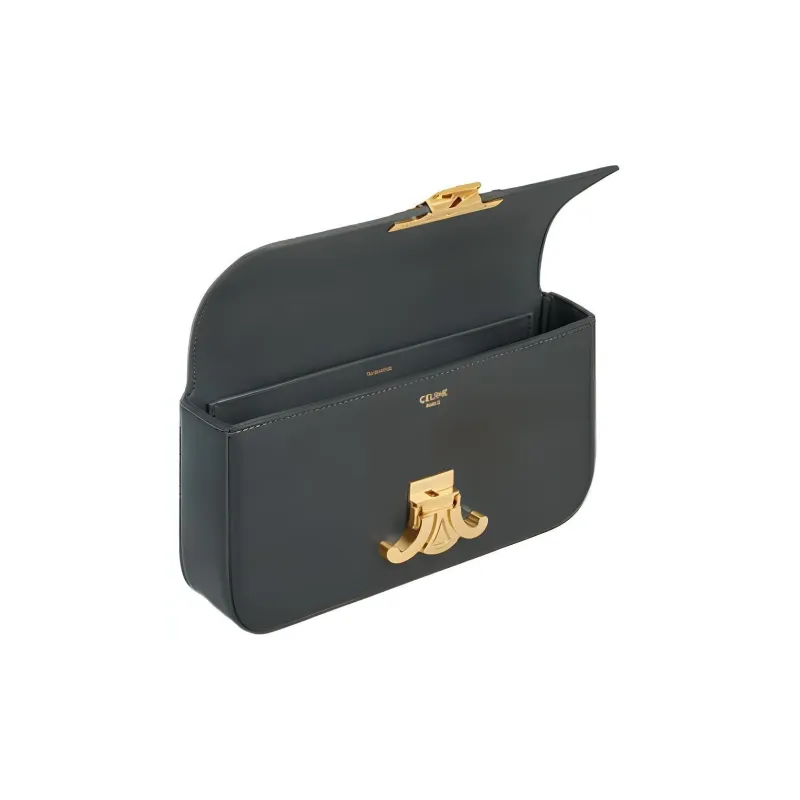 CELINE Triomphe Shiny Calfskin Crossbody Bag, Shoulder Bag Women's Slate Gray-3