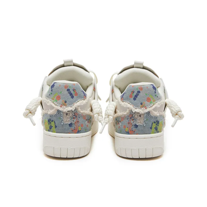 MQMS Skateboard Shoes Unisex Low Top White/Pink/Olive Green-4