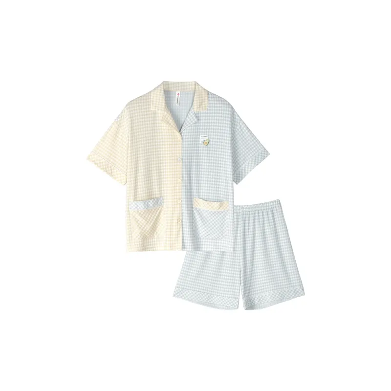 Song Qianya Pajama Set Women's Yellow Blue-0