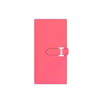 HERMES Bearn Epsom Calfskin Wallet Women's 8W Rose Azalea New Lip Balm Powder