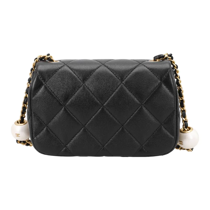 CHANEL Sheepskin Mini Square Flap Bag, Crossbody Bag, Shoulder Bag Women's Black-3