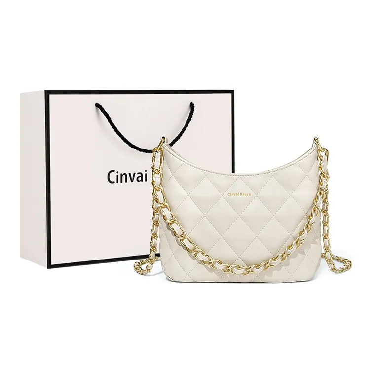 CinvaiKrose Cow Leather With Synthetic Leather Shoulder Bag, Crossbody Bag, Bucket Bag Small Size Women's Ecru/Black-0
