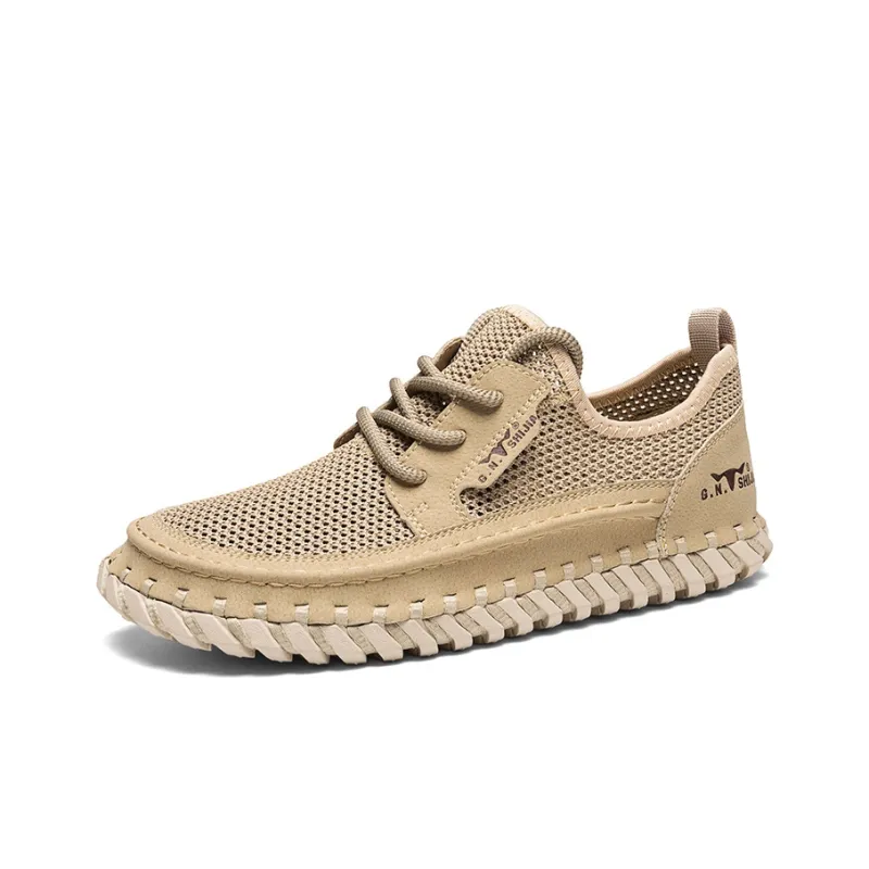 G.N.SHIJIA Men's Casual Shoes Men Low Top Black/Khaki-9