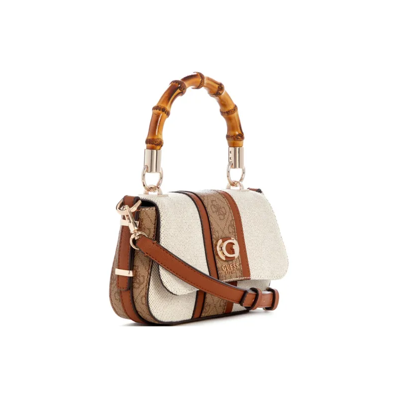 GUESS Canvas With Imitation Leather Trim Canvas Bag Shoulder Bag Crossbody Bag Handbag Mini Women's Beige Brown-1