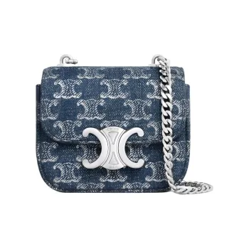 CELINE TRIOMPHE Denim Handbag, Shoulder Bag, Crossbody Bag Mini Women's Blue